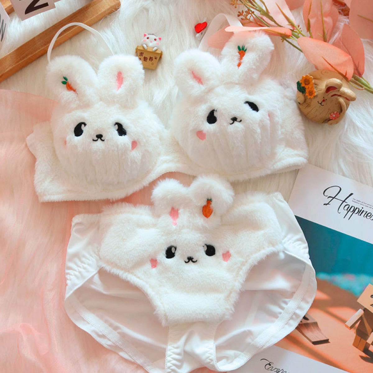 Girls Plush Underwear Rabbit Warm Set