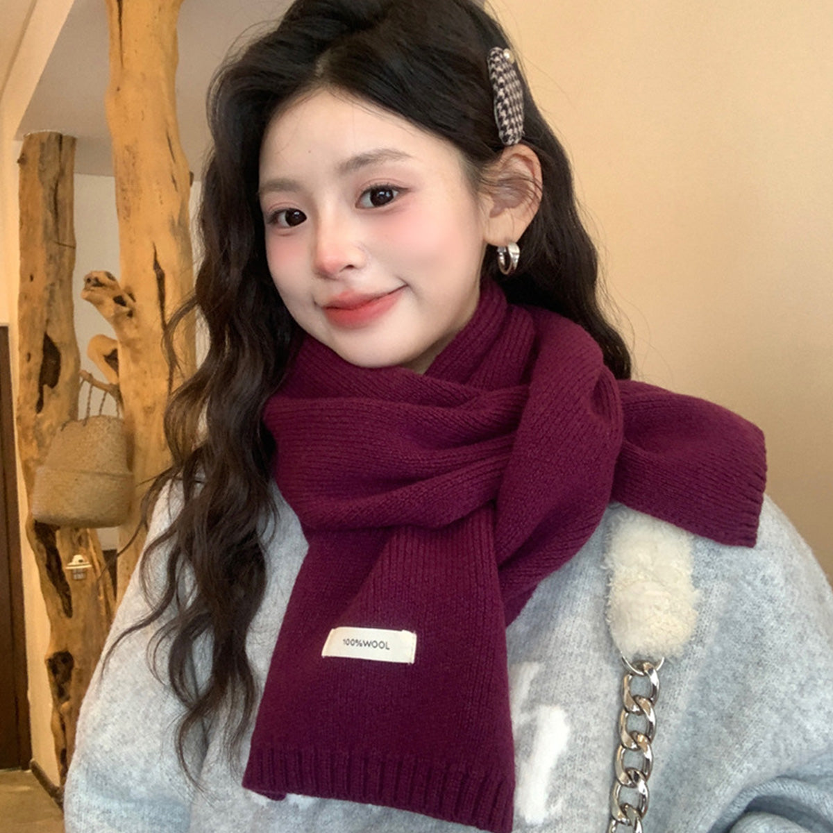 100% Sheep Wool Knitted Warm Thick Scarf