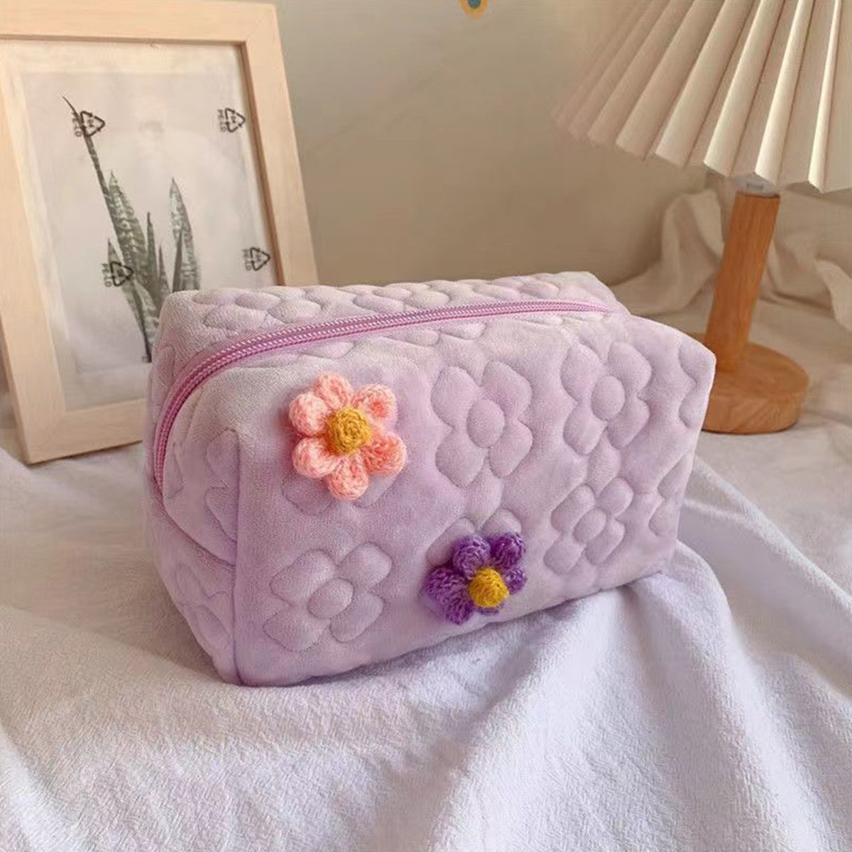 Cream Flower Makeup Bag Portable Women's Toilet Bag
