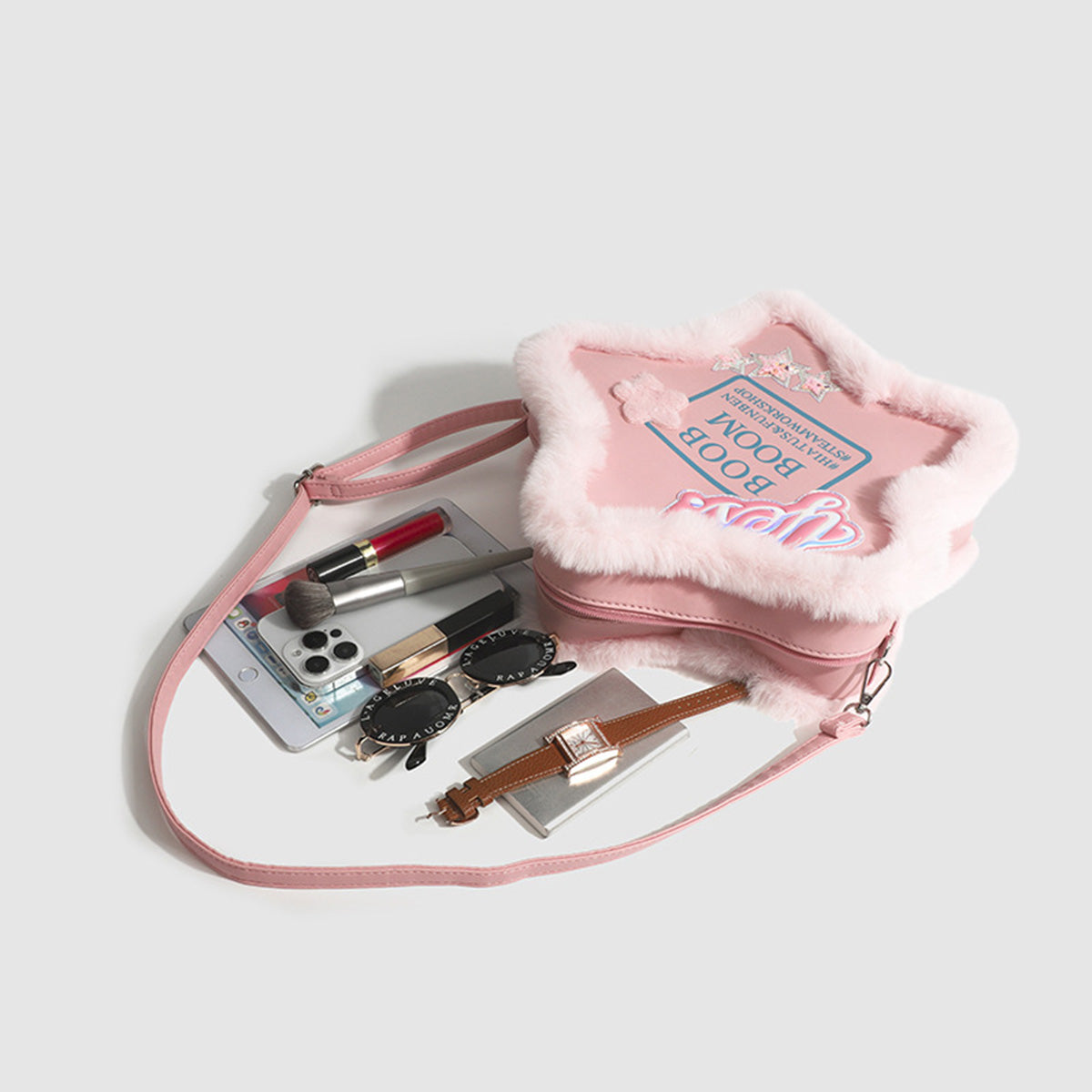 Five-pointed Star Backpack Simple Letter Pink Crossbody Bag