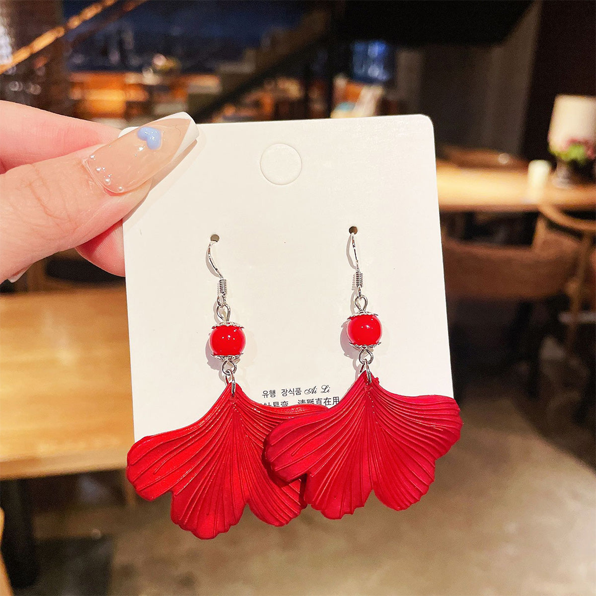 Apricot Leaf Red Festive Fashion Earrings