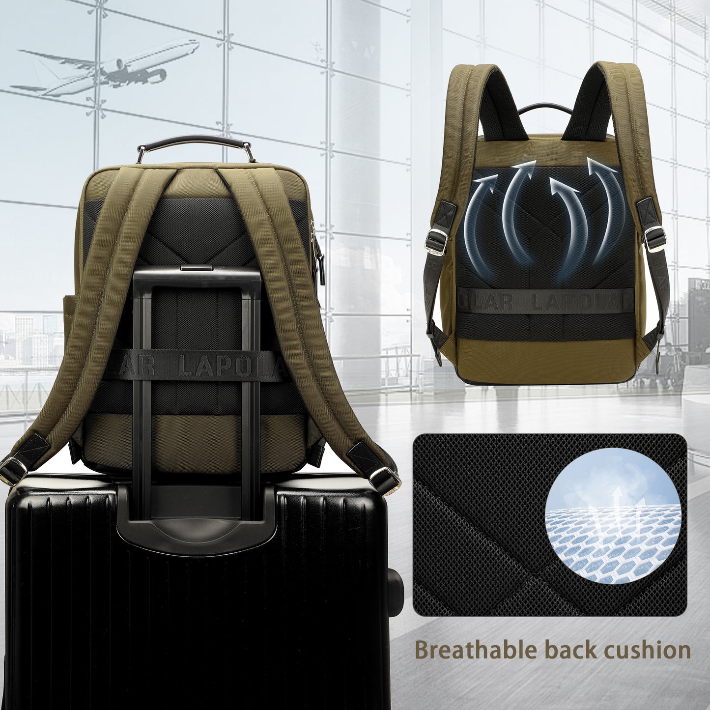 LAPOLAR 15.6 Inch Carry on Backpack, Outdoor Travel Laptop Backpack, Multifunctional Daily Business Computer Backpack Durable Water Backpack
