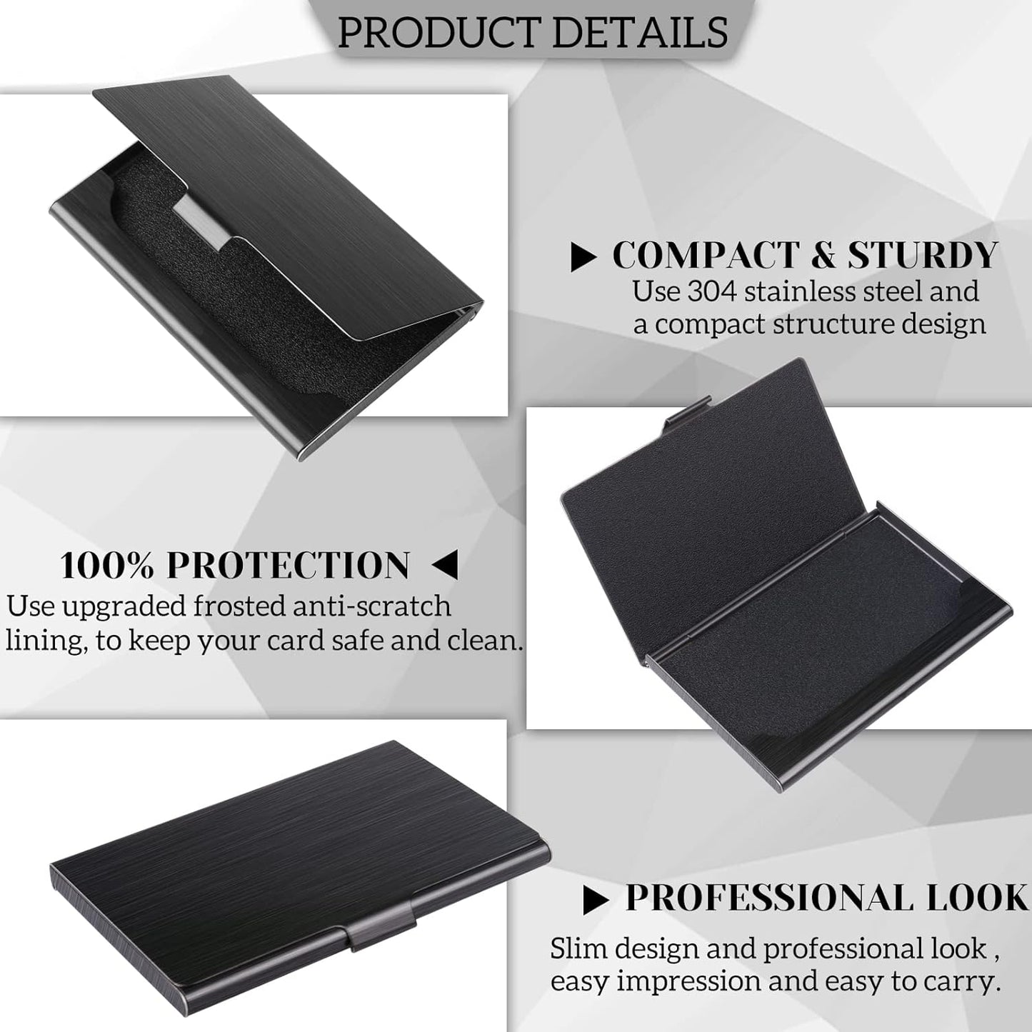 LAPOLAR Slim Business Card Case for Men & Women, Pocket Metal Case, Professional Stainless Steel Business Card Holders, Purse Name Card Holder, Buckle Style Shut, Black