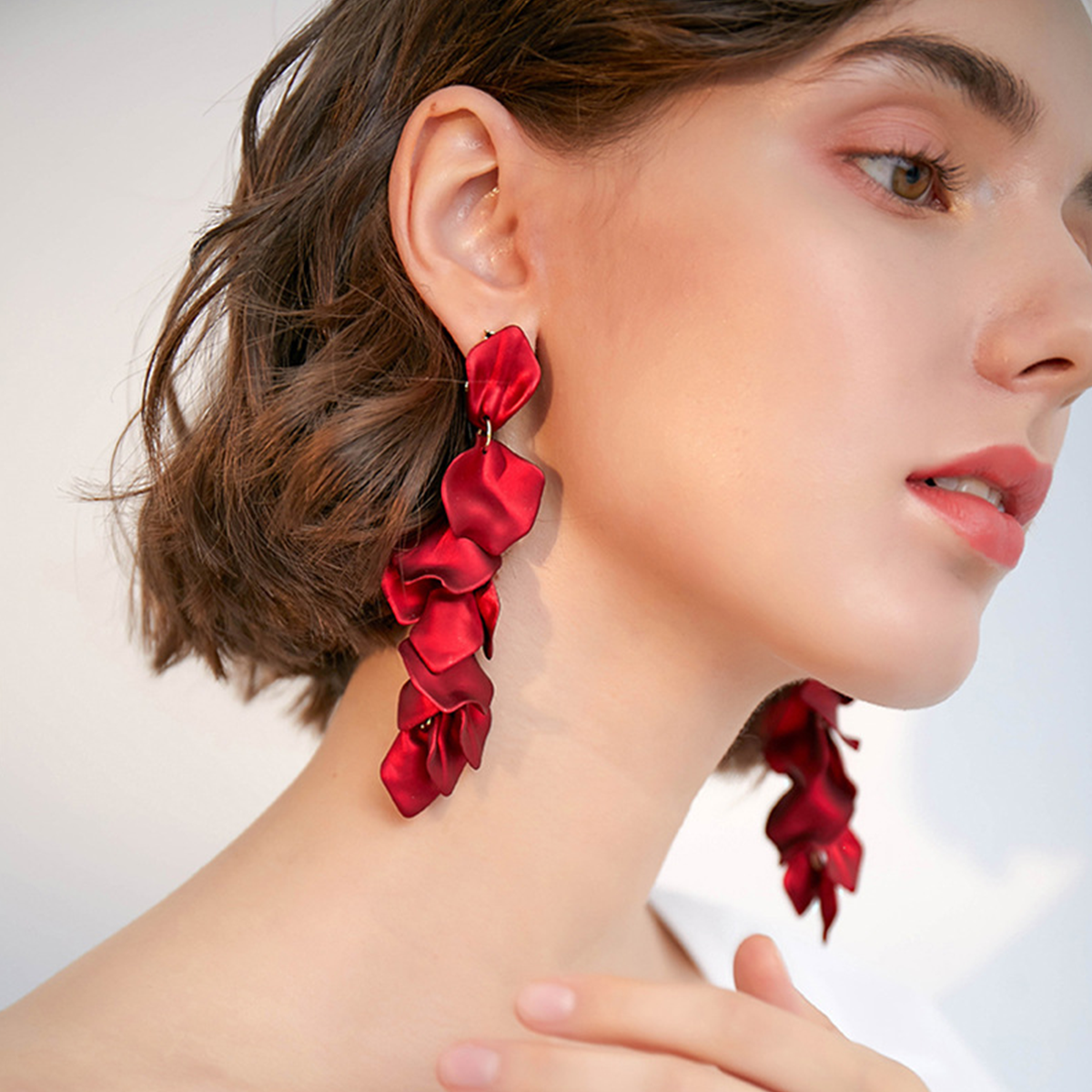European American Rose Petal Long Tassel Earrings