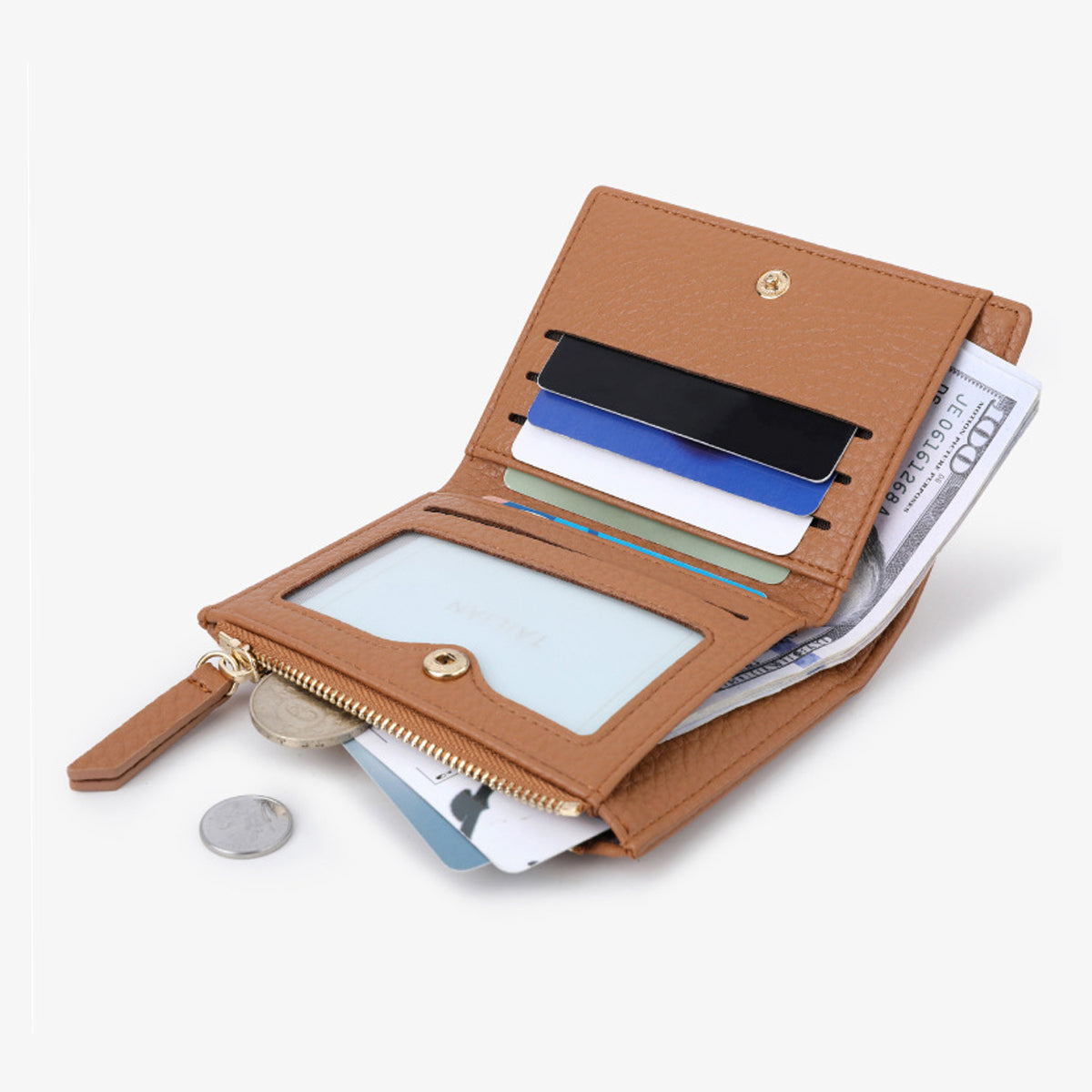 Women zipper Pebbled Compact Wallet