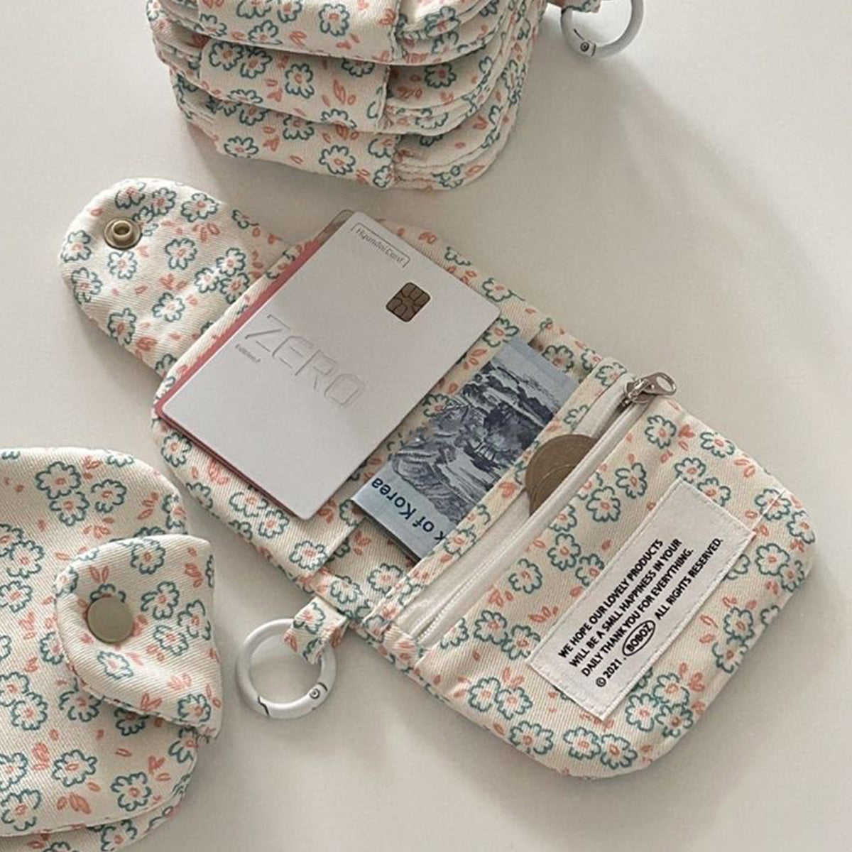 Cute Little Bunny Multi-Layer Floral Canvas Coin Purse