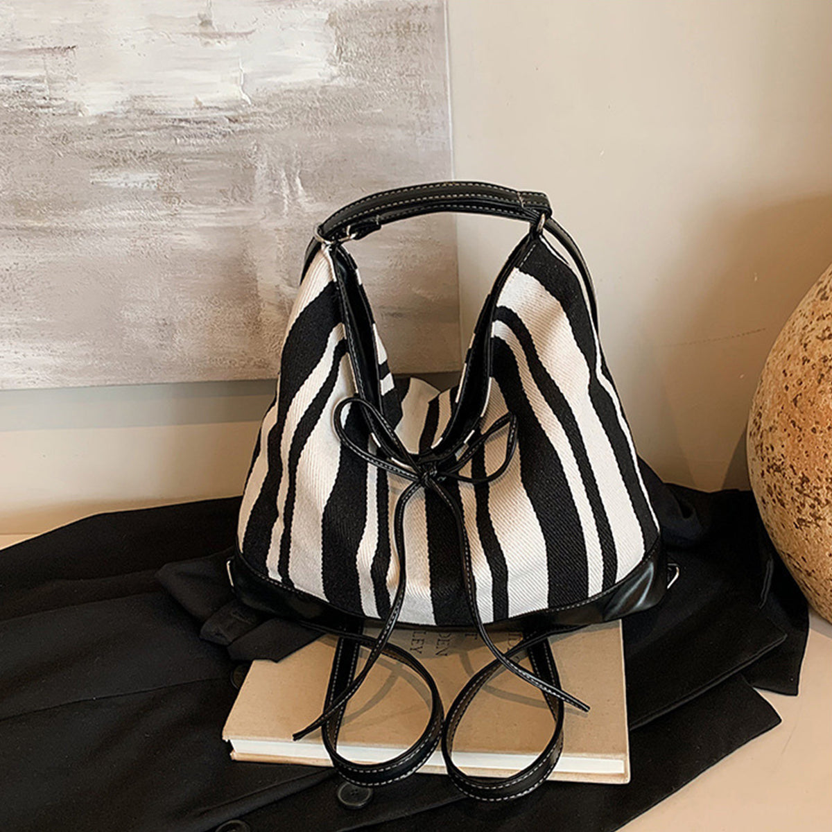 Students Striped Backpack Tote Bag Women's Bag