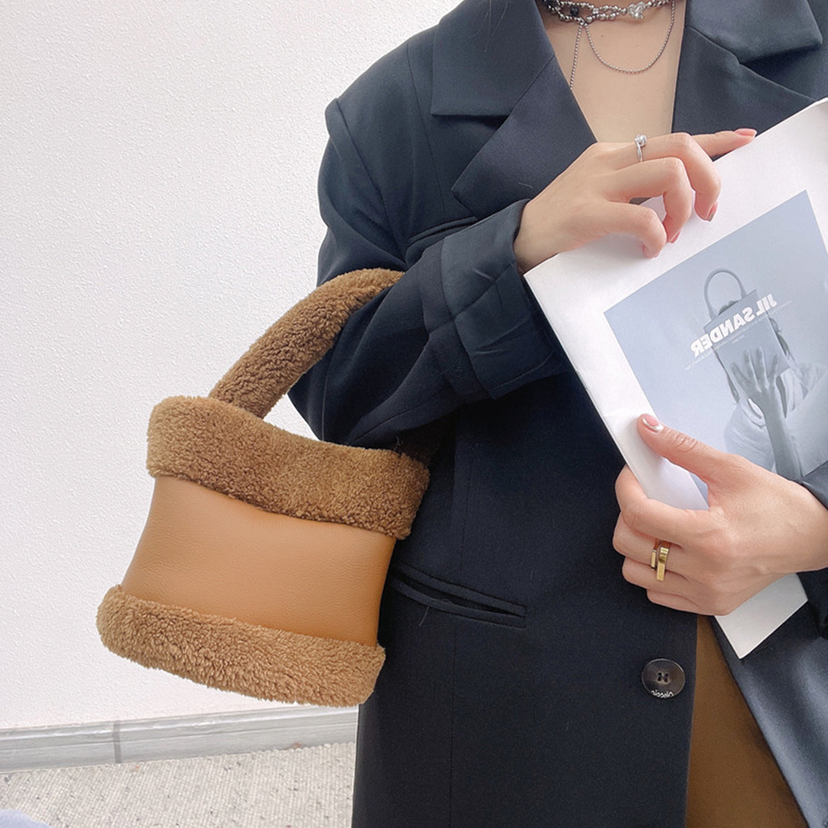 Furry Women Bag Leather Fur Fashionable Plush Bag Handbag
