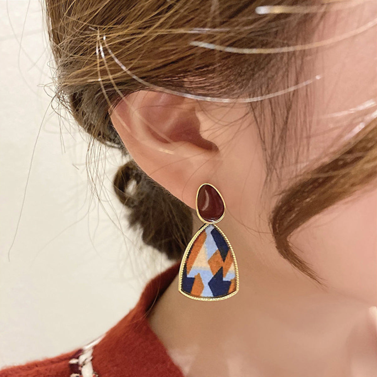 New Silver Needle Earrings Triangular Ethnic Earrings