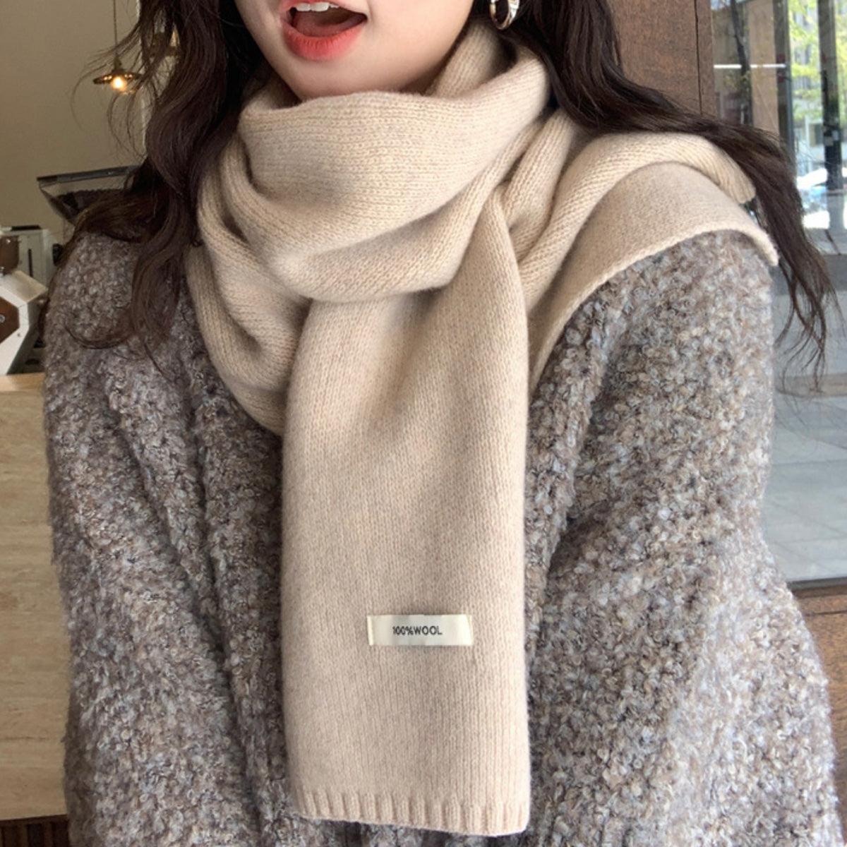 100% Sheep Wool Knitted Warm Thick Scarf
