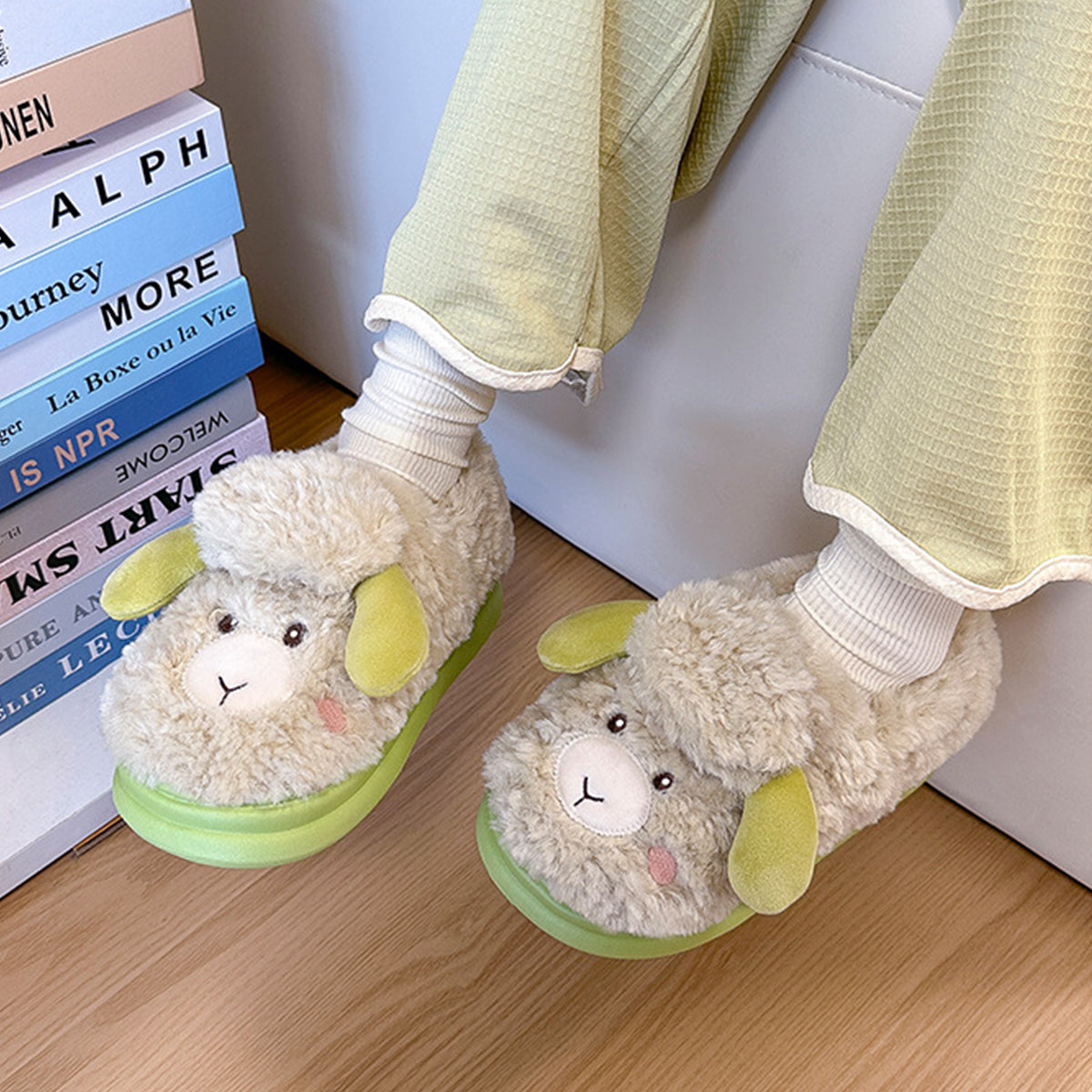 Winter Women's Cute Cartoon Lamb Fur Slippers for Women