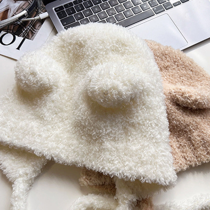 Women's Bear Ears Plush Hat Ear Protection Pullover Hat