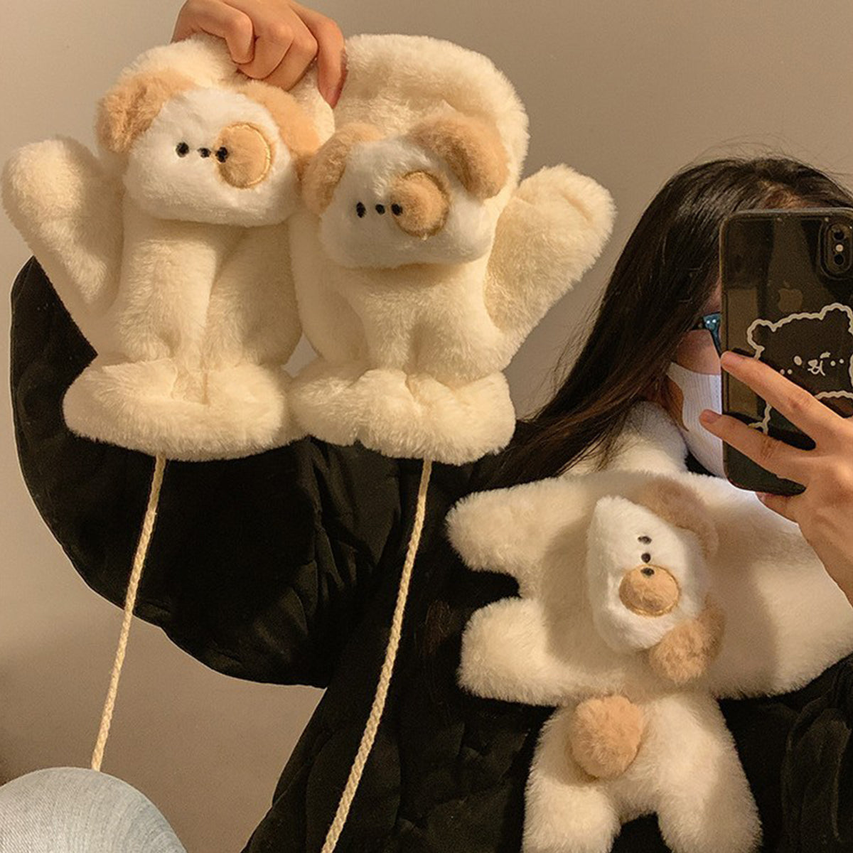 Cute Puppy Plush Scarf Short Cartoon Scarf Gloves