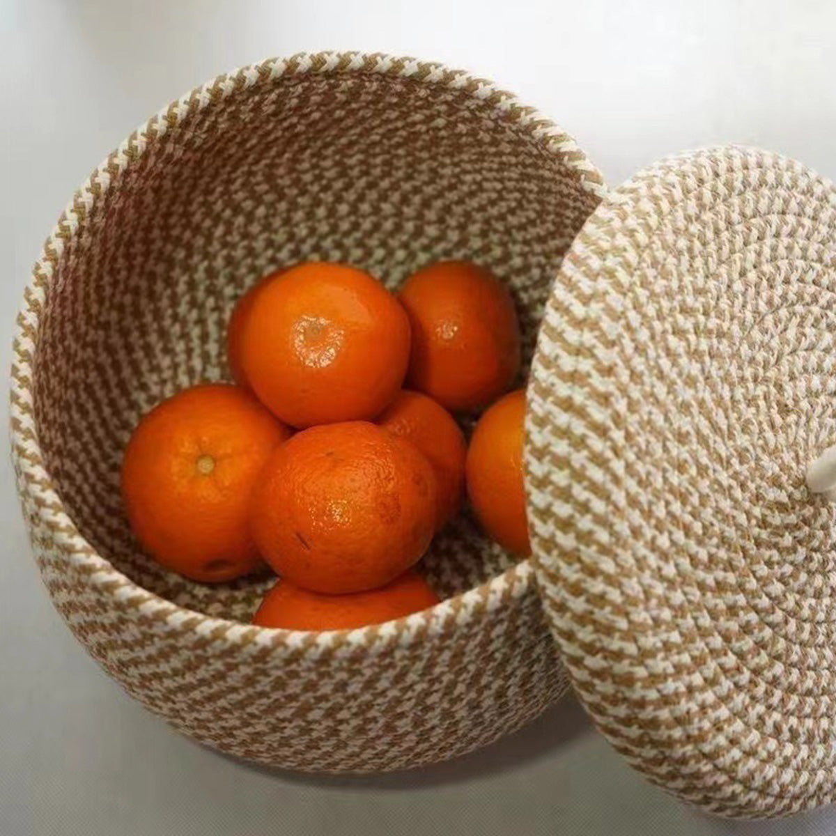 Woven Storage Basket, Round Storage Basket With Lid