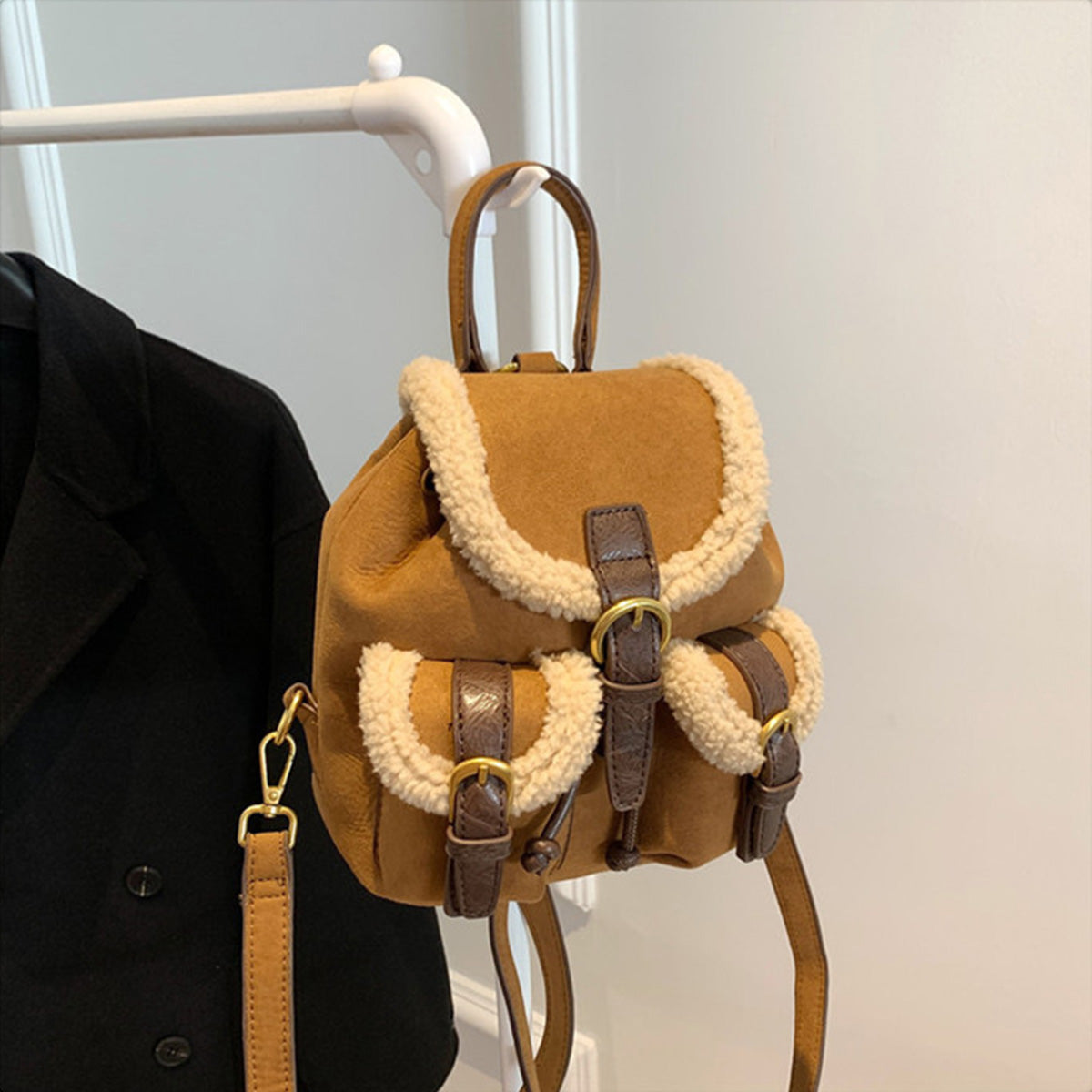Retro Suede Drawstring Backpack