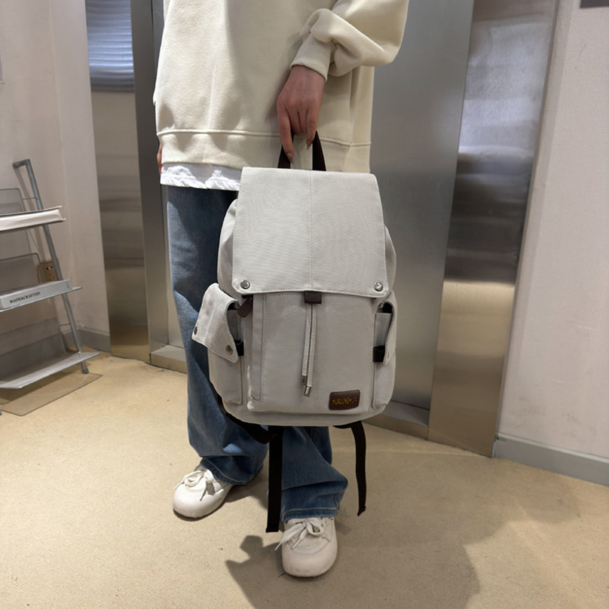Simple Solid Color Backpack Retro Canvas Backpack