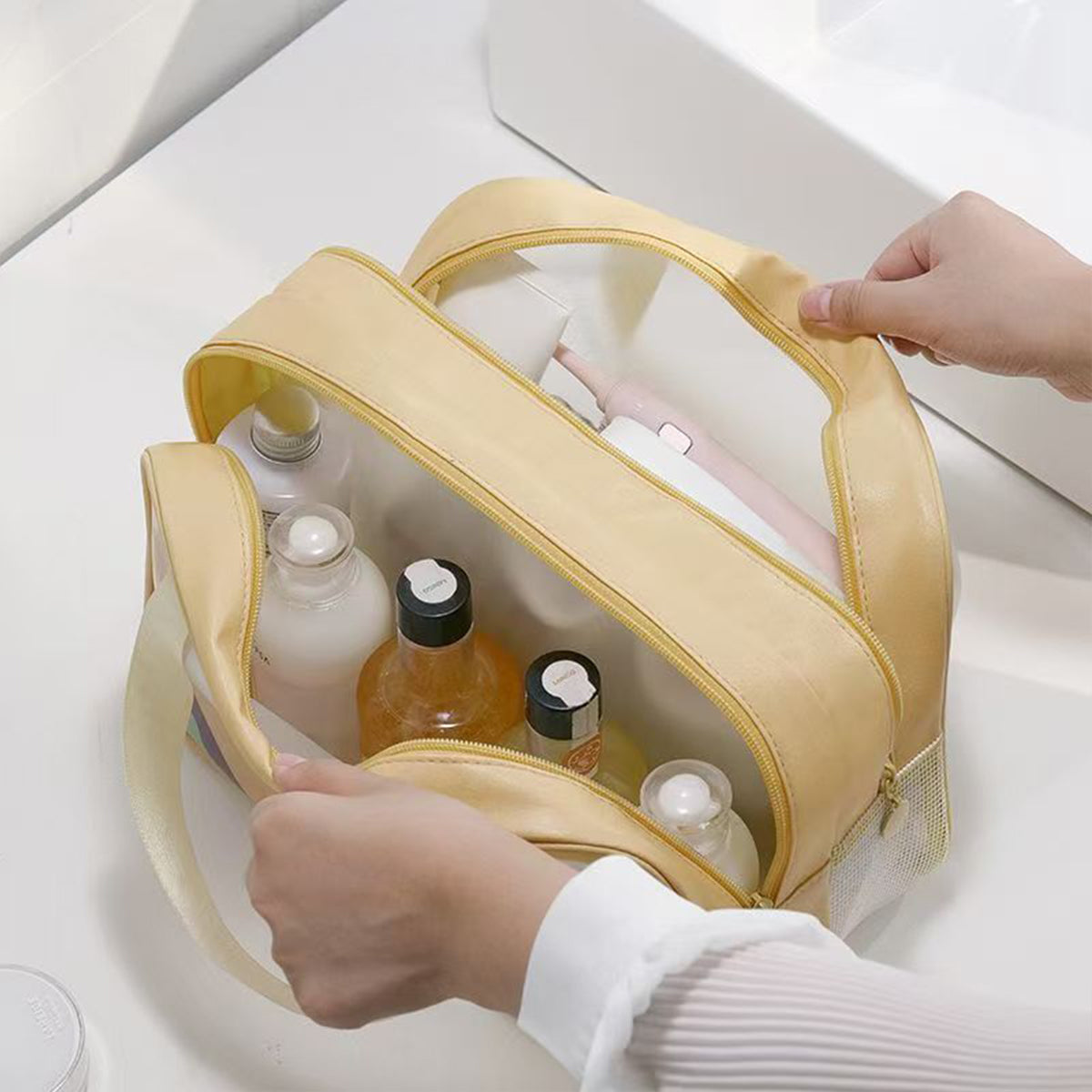 Large Capacity Portable Double-layer Cosmetic Toiletries Storage Bag