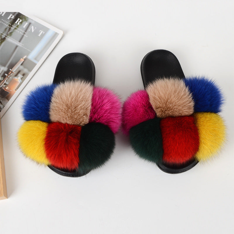 European American Fashion Fox Fur Slippers Women's Fur Slippers