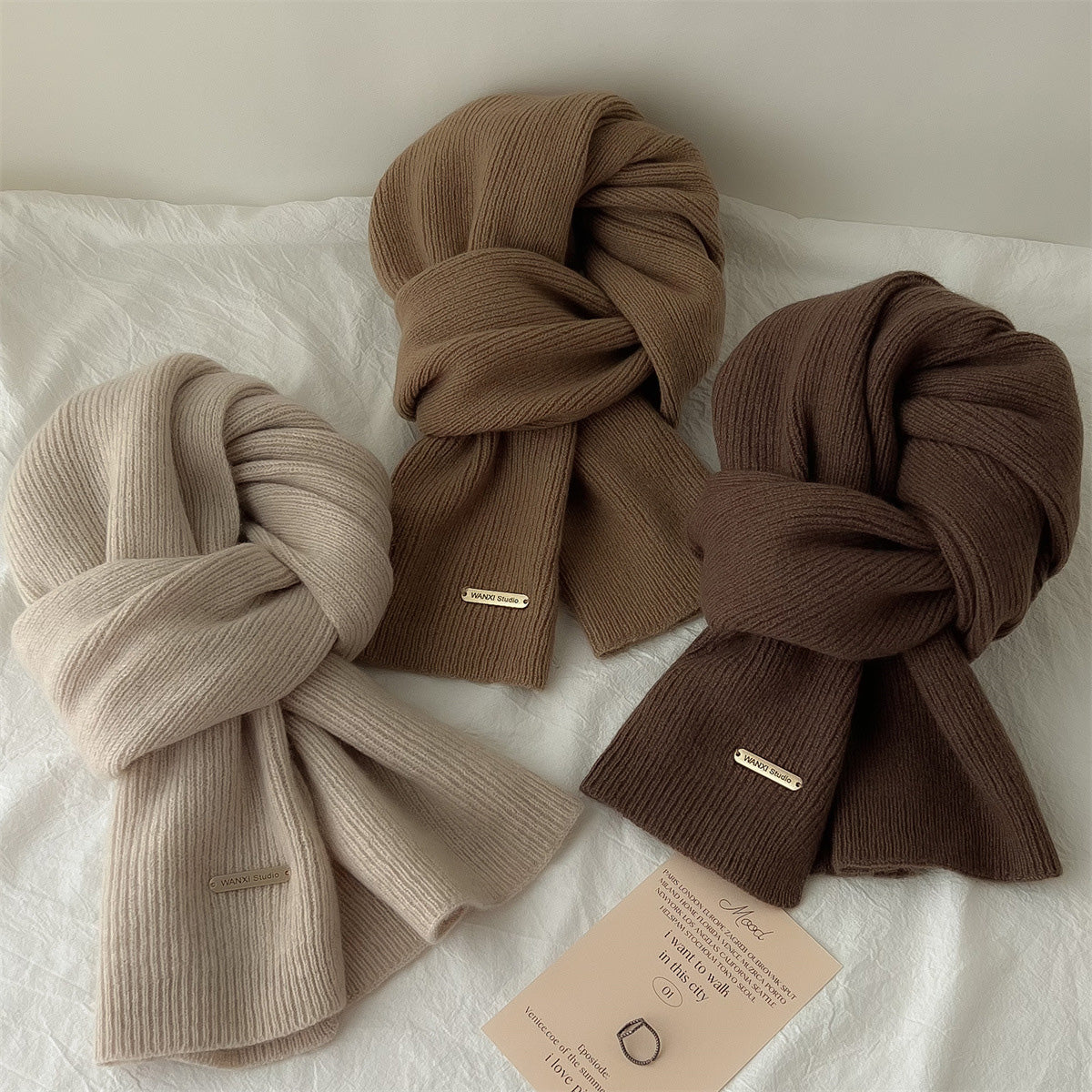 New Knitted Solid Color Small Scarf Thickened Scarf