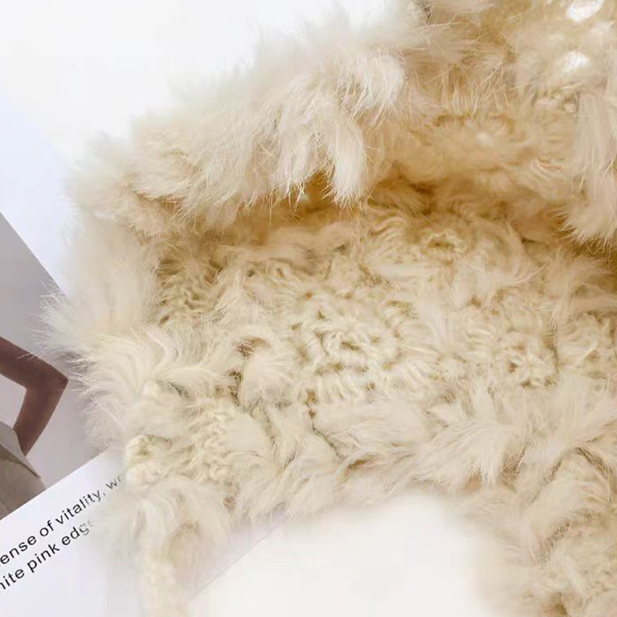 Rabbit Fur Flower Knitted Plush Hat for Women in Autumn