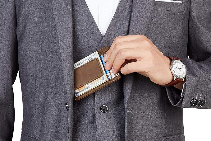 LAPOLAR Slim Minimalist Wallet for Men with Magnetic Money Clip Leather Wallet, Credit Card Holder RFID Blocking Front Pocket Holds Cash and Cards