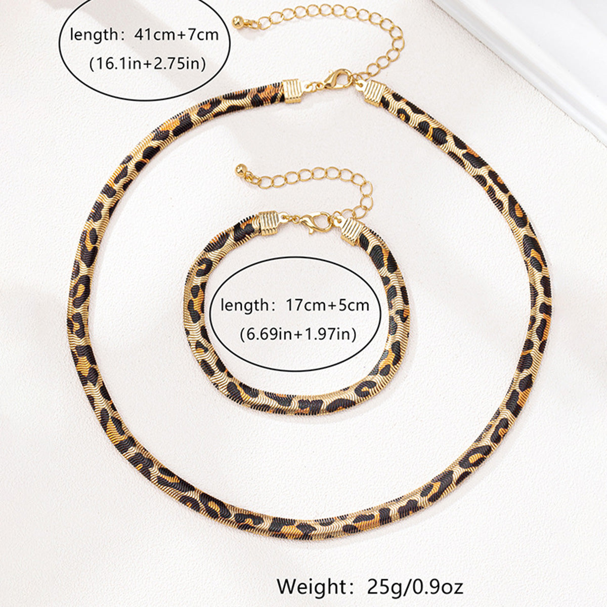 Metal Leopard Circle Women's Necklace Bracelet Jewelry Set
