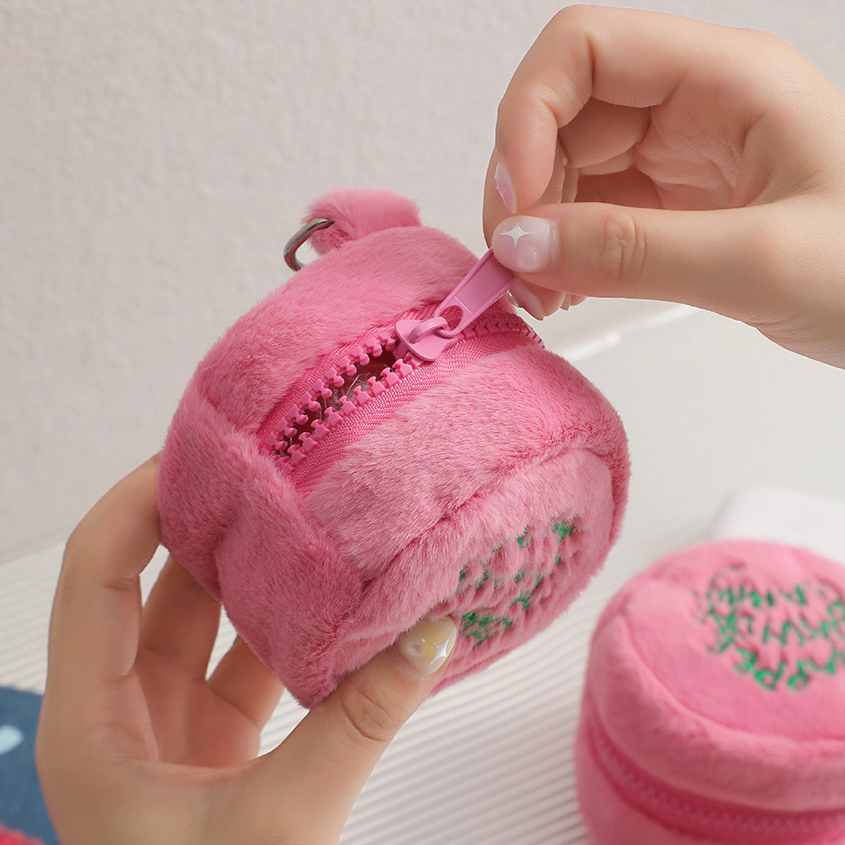 Korean Round Pink Plush Coin Purse