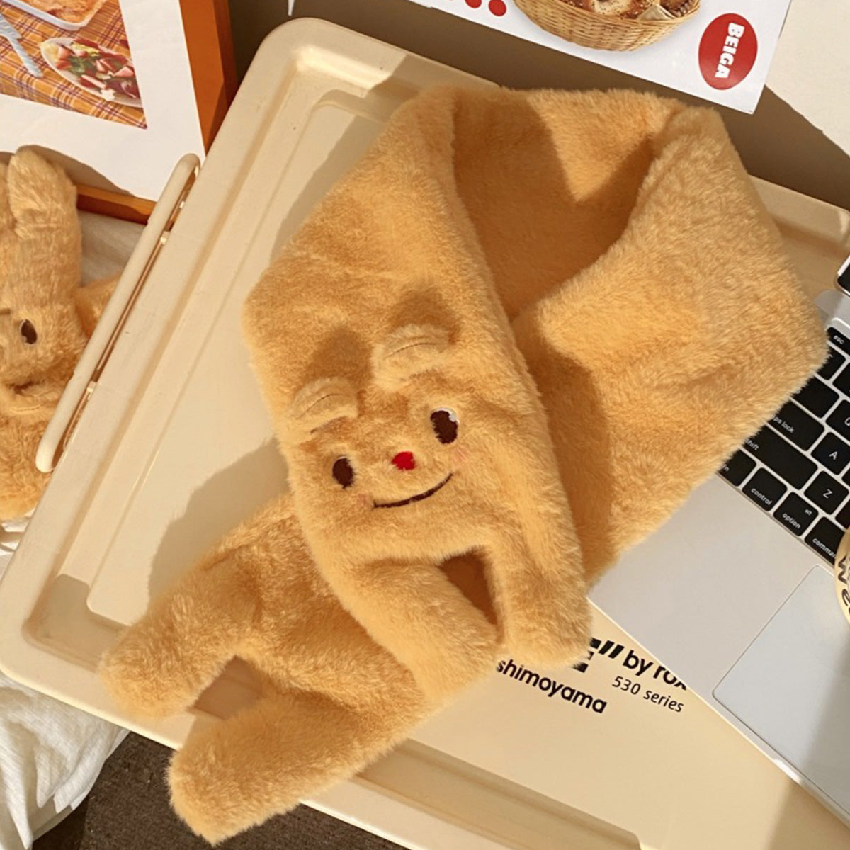 Cute Bear Half-Finger Flip Plush Gloves Scarf