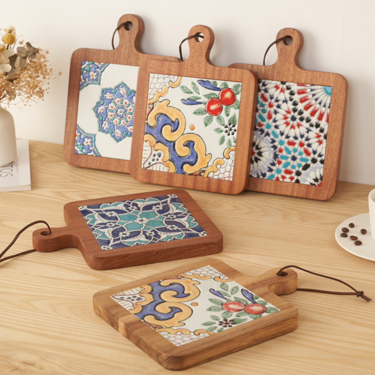 Solid Wood Retro Tile Placemat, Teat Insulation Placemat