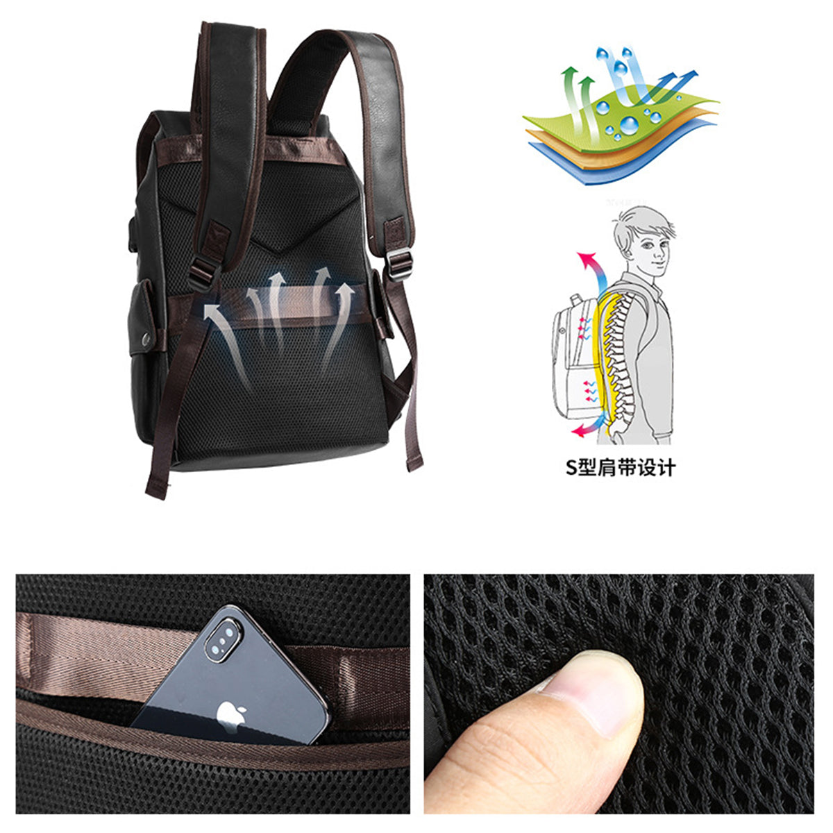 Men Leather Travel Backpack