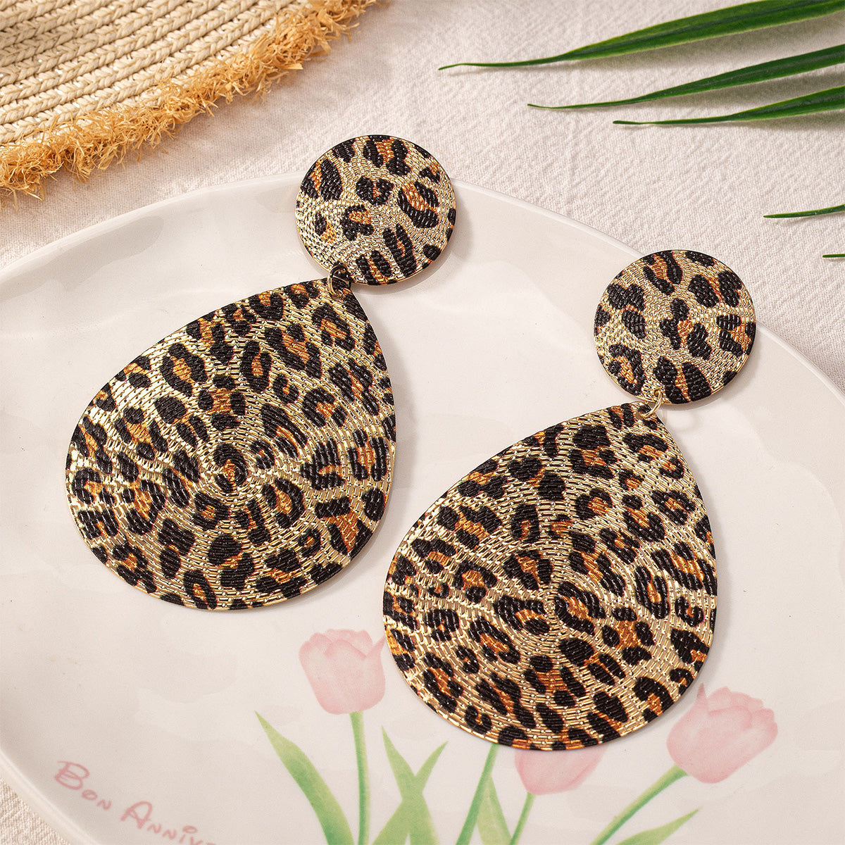 Fashion Leopard Print Round Water Drop Earrings