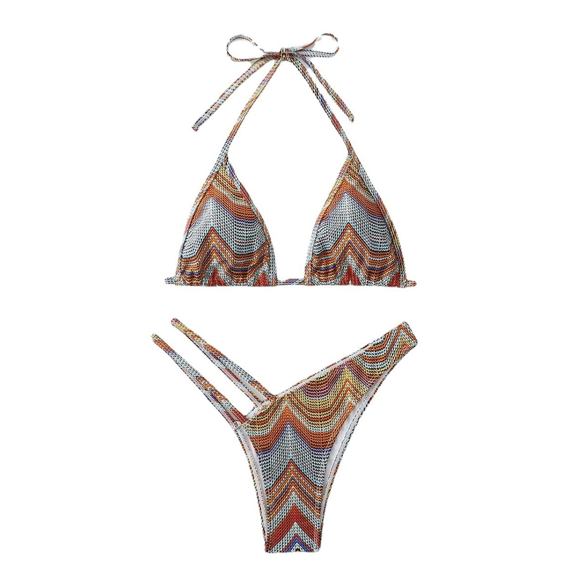 Striped Hollow Suspender Bikini Swimsuit