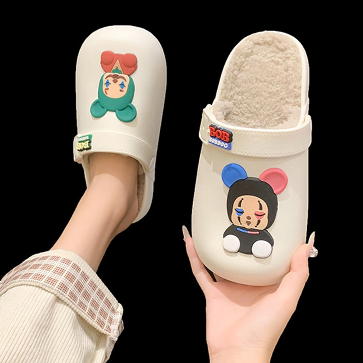 Waterproof Closed Toe Cotton Slippers Cartoon Fur Slippers