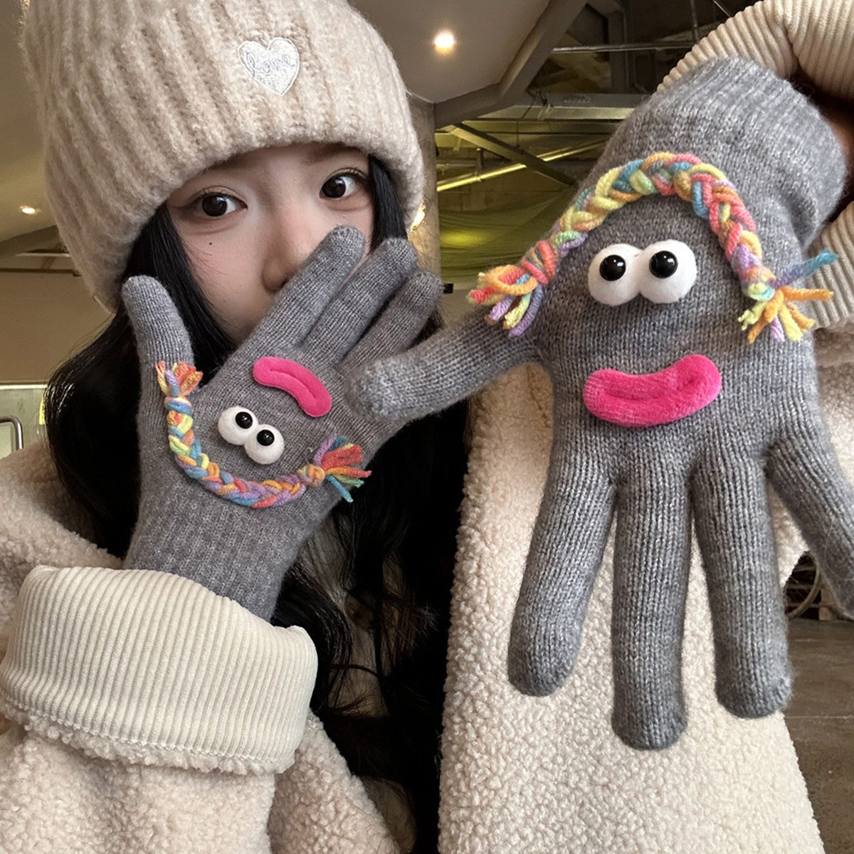 Funny Gloves Warm Fleece-lined Touch-screen Knitted Gloves