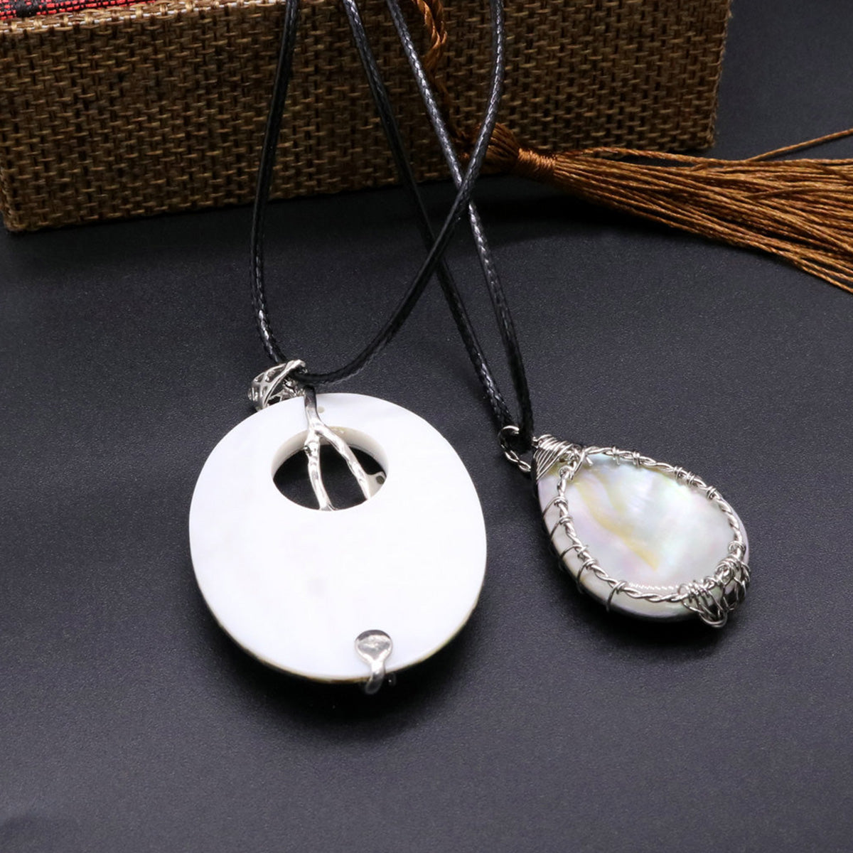 Shell Flower Necklace Tree of Life Braided Pendant