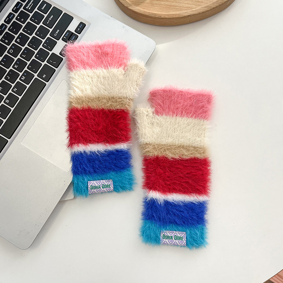 Casual Rainbow Striped Warm Gloves