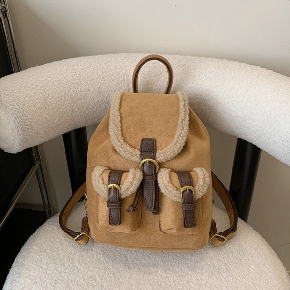 Retro Suede Drawstring Backpack