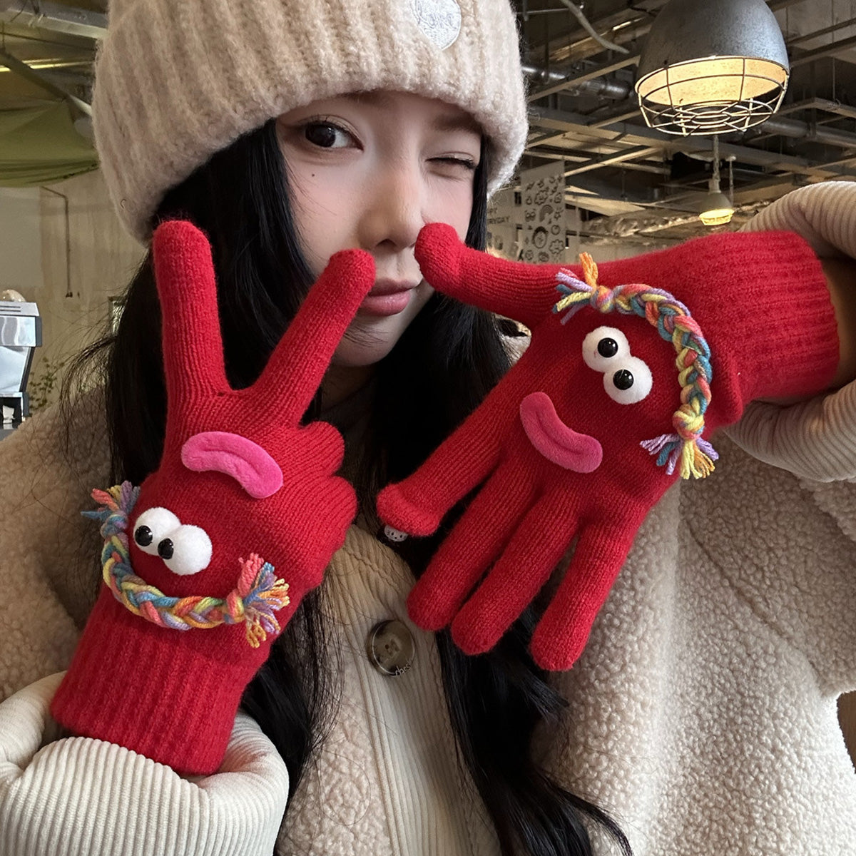 Funny Gloves Warm Fleece-lined Touch-screen Knitted Gloves