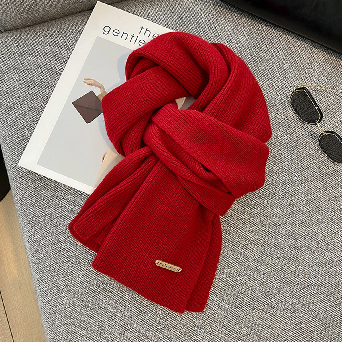 New Knitted Solid Color Small Scarf Thickened Scarf