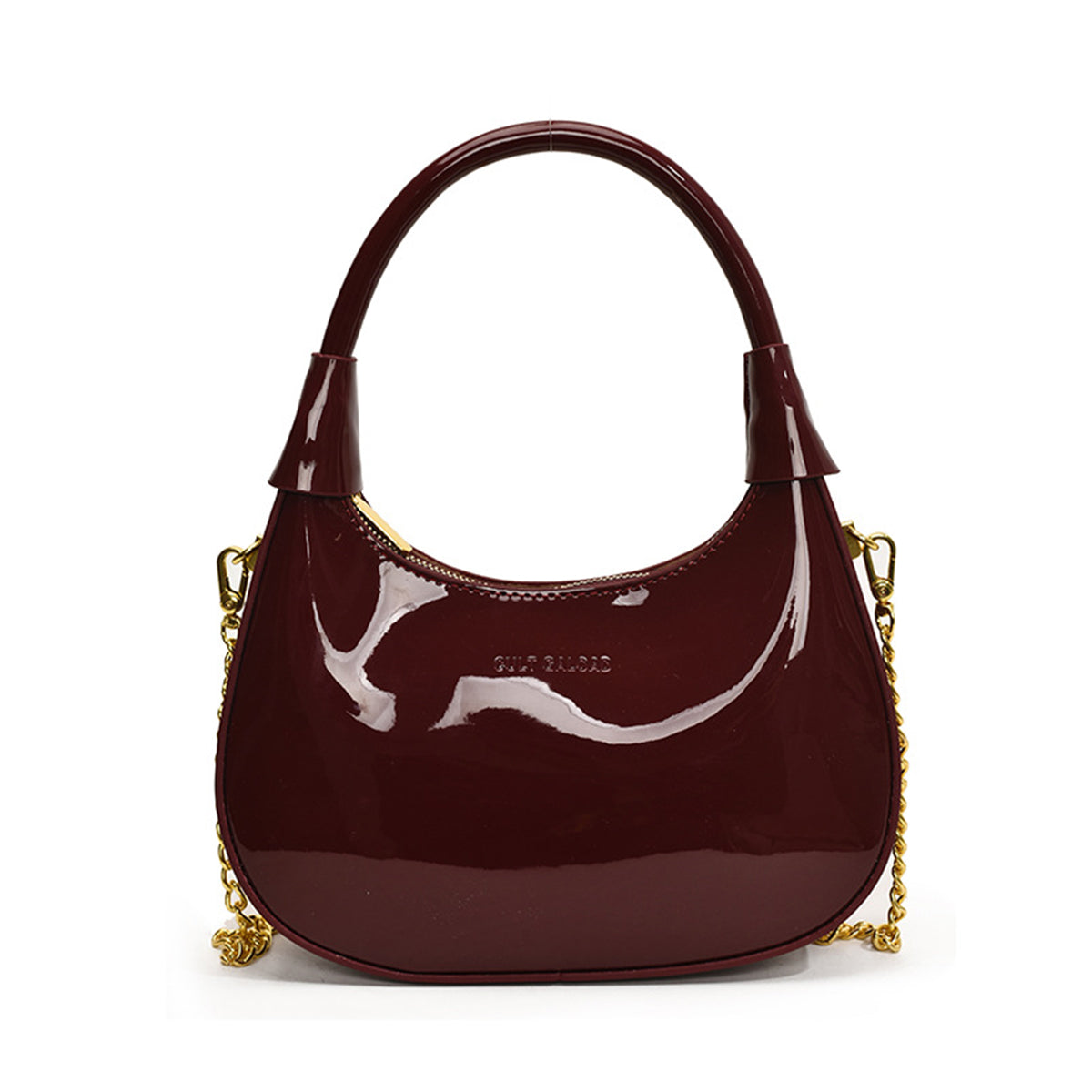Burgundy Patent Leather Handbag U-shaped Dumpling Bag