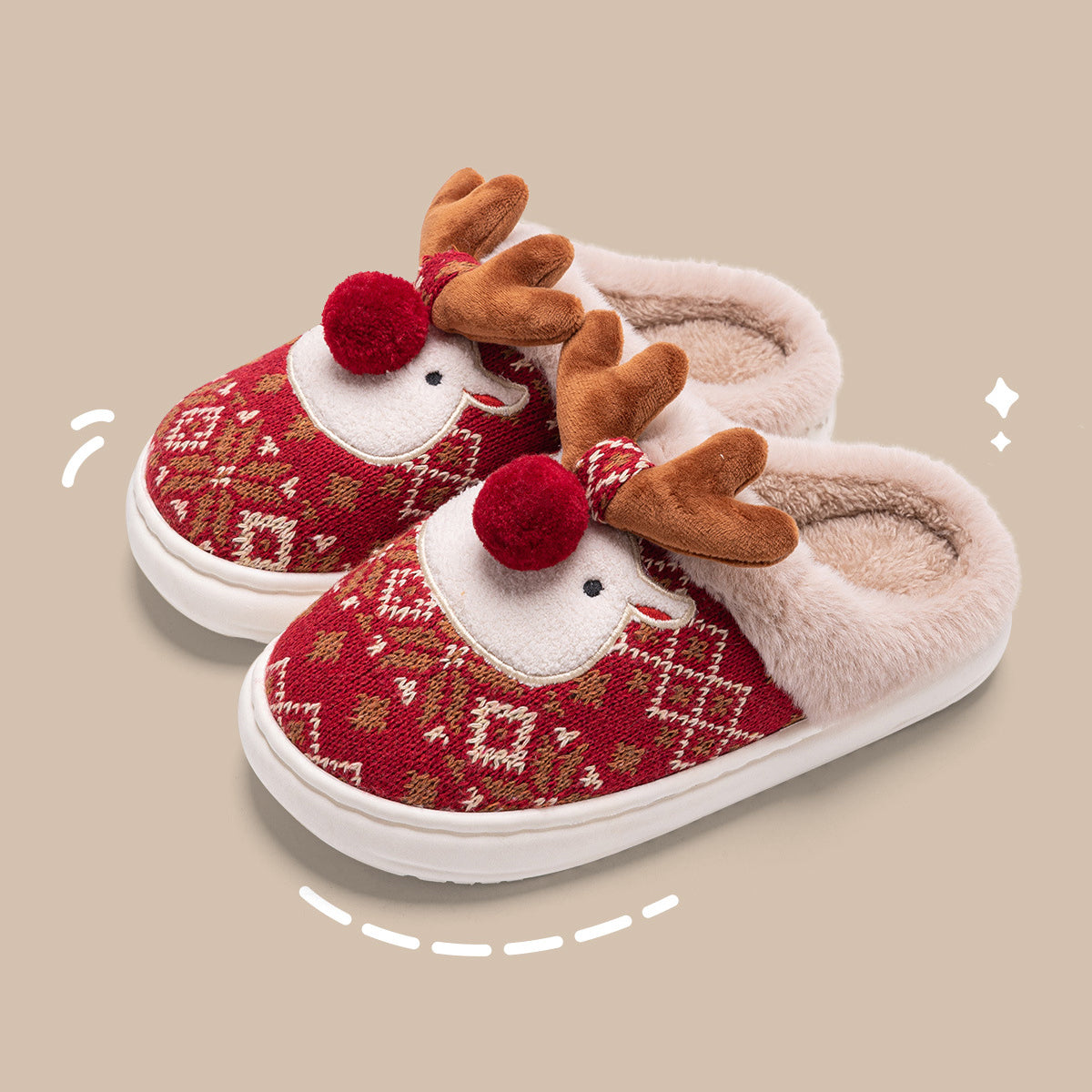 Cute Christmas Elk Cotton Slippers Warm Slippers for Women