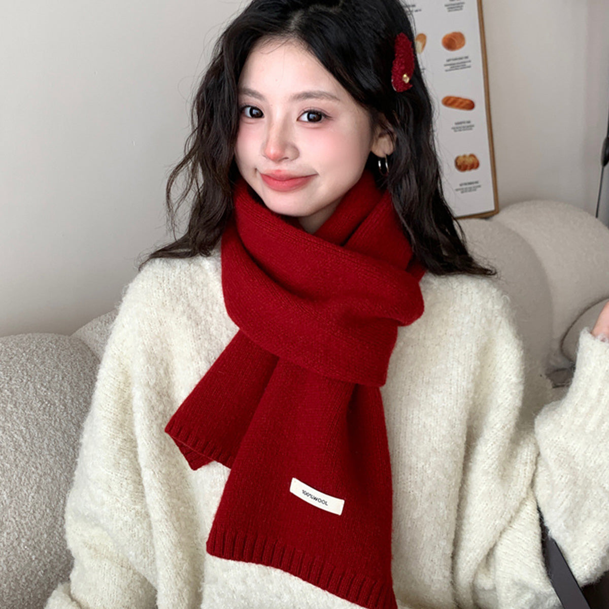 100% Sheep Wool Knitted Warm Thick Scarf