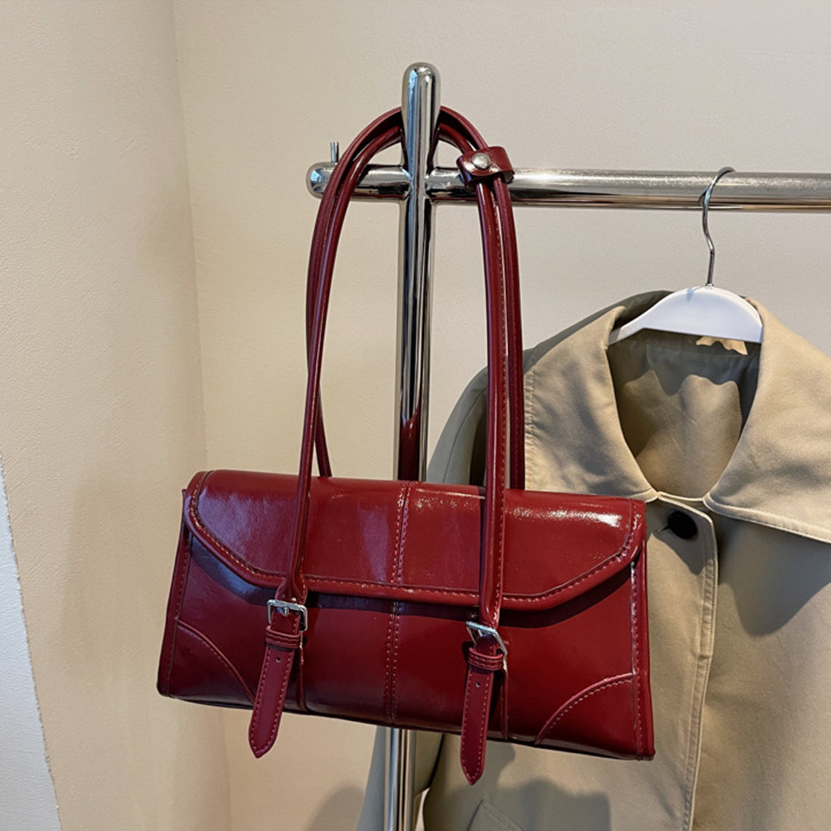 Wax Leather Shoulder Underarm Bag Hand Baguette Bag