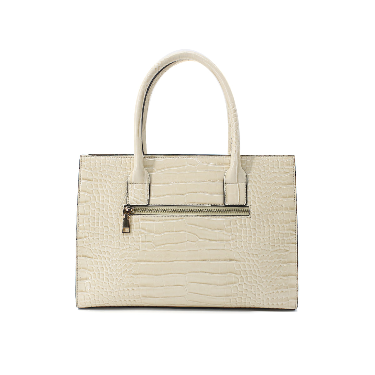Crocodile Patterned Women's Beige Large Hand, Shoulder Bag