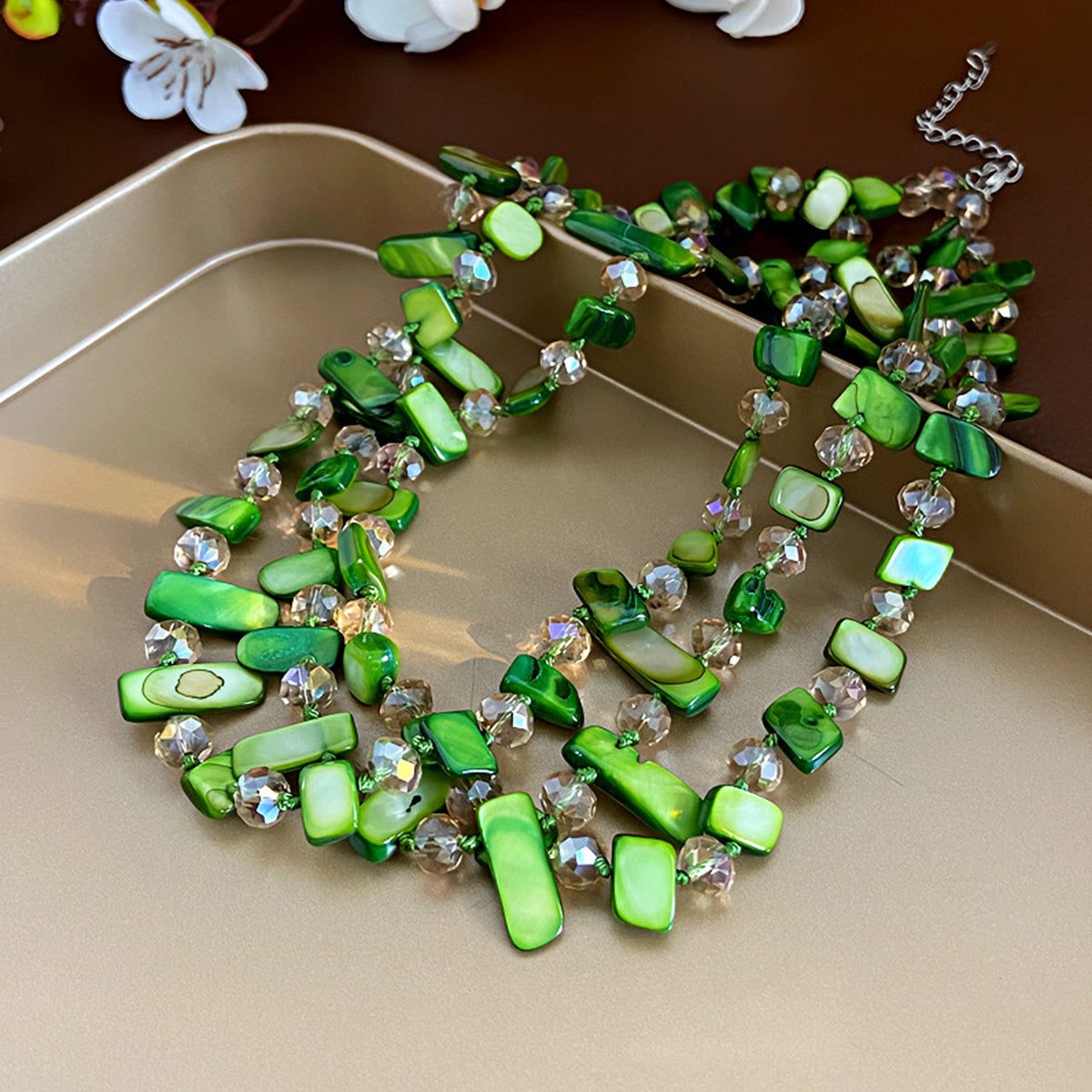 Personalized Three-Layer Shell Crystal Beaded Necklace