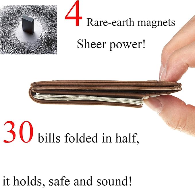 LAPOLAR Slim Minimalist Wallet for Men with Magnetic Money Clip Leather Wallet, Credit Card Holder RFID Blocking Front Pocket Holds Cash and Cards