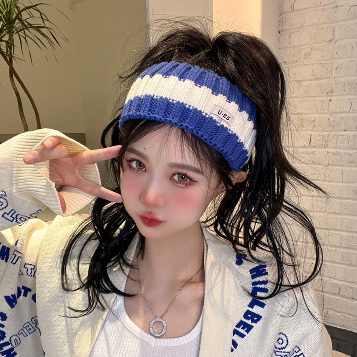 Wide-Brimmed Headband Striped Headband Knitted Headband