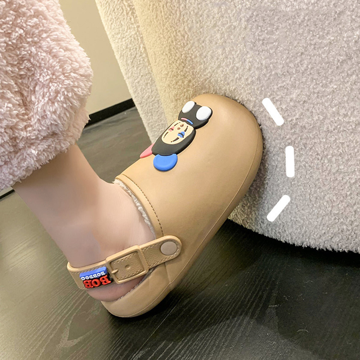 Waterproof Closed Toe Cotton Slippers Cartoon Fur Slippers