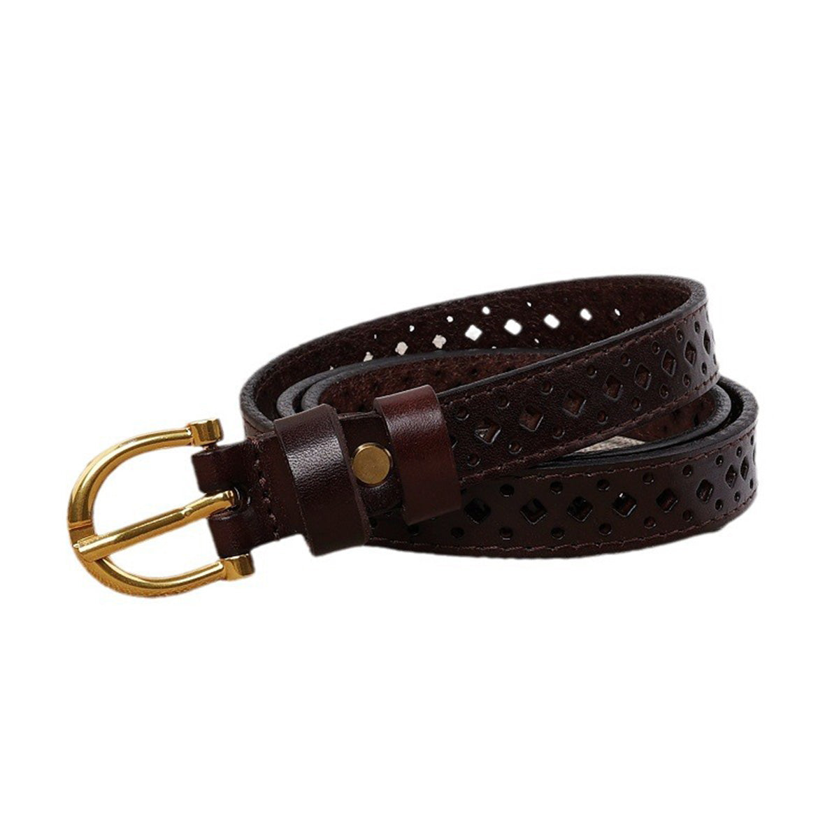 Top-Grain Cowhide Brown Retro Hollow Belt