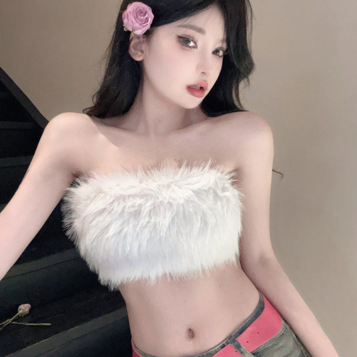 Plush White Ultra-Short Tube Top